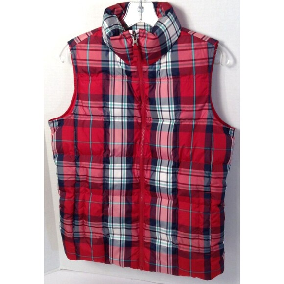 Lands End Vest Wmn S Red Plaid Feather Down Puffer Quilted Zip Preppy Outdoors - Picture 3 of 12